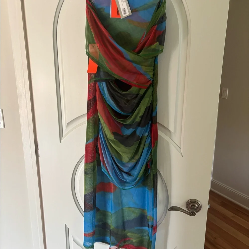 Simon Miller Sheer Multi-Color Draped Maxi Dress - Red, Green, Blue - Picture 3 of 4